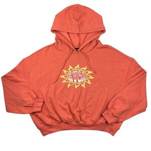 RVCA Kick Back Crop Hoodie Sweatshirt Womens Orange Sun Graphic Logo Size S